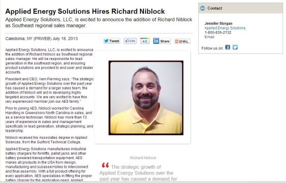 We have hired Richard Niblock as Southeast Regional Sales Manager